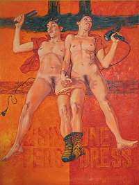 monini claudio, two sisters one dress, olio su tela 1984