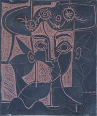 pablo picasso ,  grande tete de femme au chapeau ornè , 1964